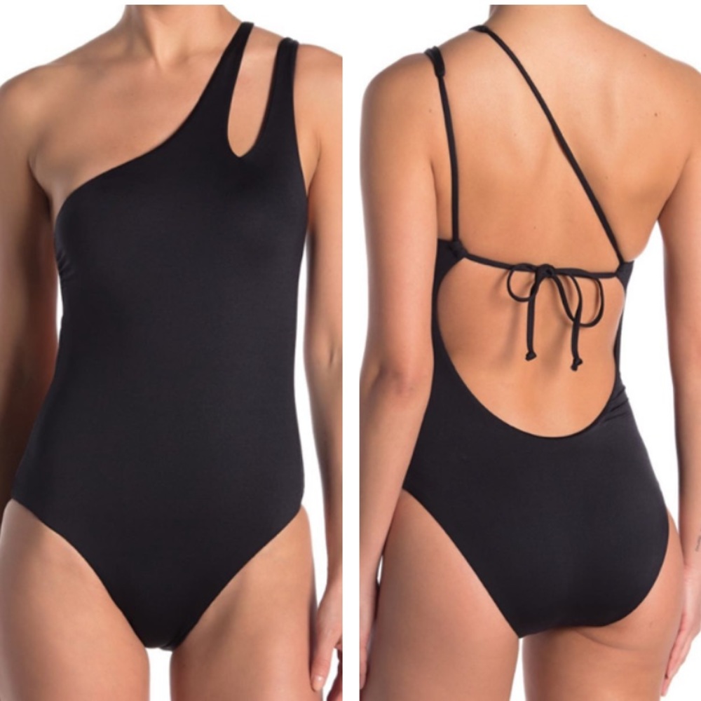 BECCA NEW Asymmetrical Tie Back Black Swimsuit